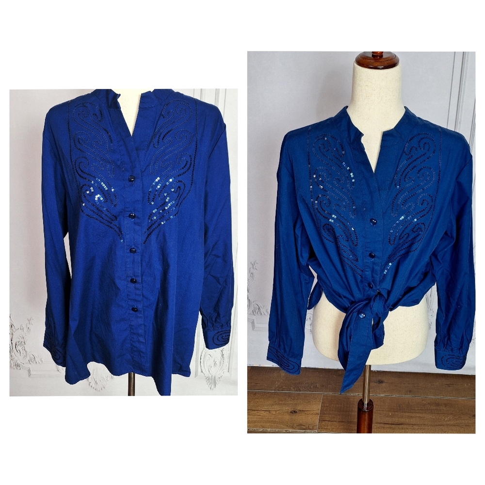 Bob Mackie Sequin Button Down Sz L
